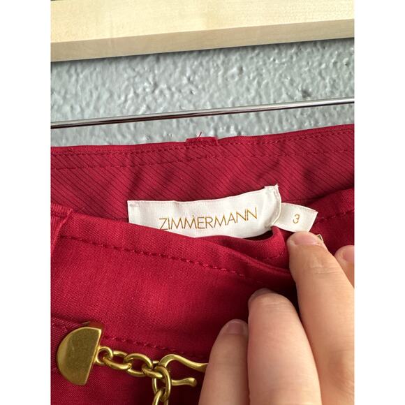 Women's Zimmerman Cropped Wool-Blend High Rise Flared Pants in Crimson size 3 - Picture 5 of 6